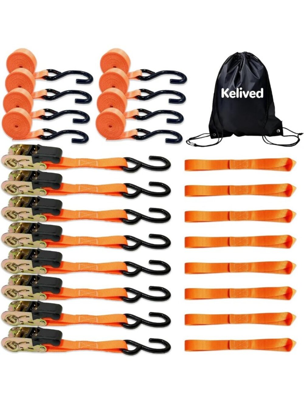 8PK Heavy-Duty Ratchet Tie Down Straps, 16ft, 1740lbs Strength, Soft Loops